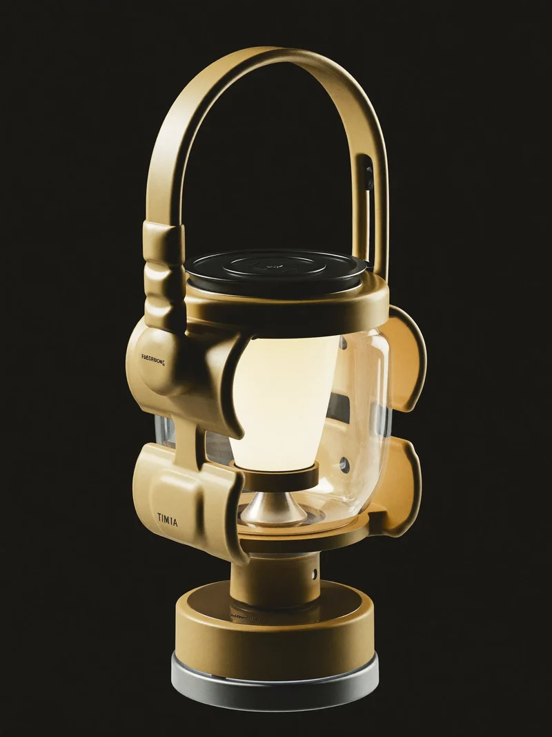 Studiu ilustrat: felinar modular de tabără cu mâner sculptural
